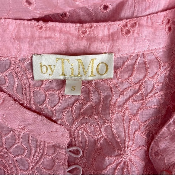 BYTIMO Broderie Ruffle Trim Eyelet Lace Anglaise Shirt In Pink Women's Size S - Picture 9 of 11